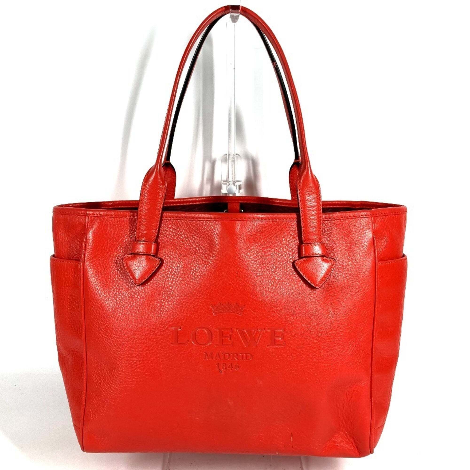 Loewe Logo Heritage Bag, Shoulder Tote Leather, Men's & Women's, Orange-Red
